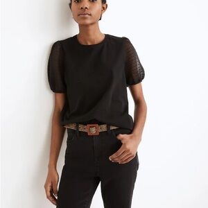 Madewell Striped Sheer-Sleeve Knit Top